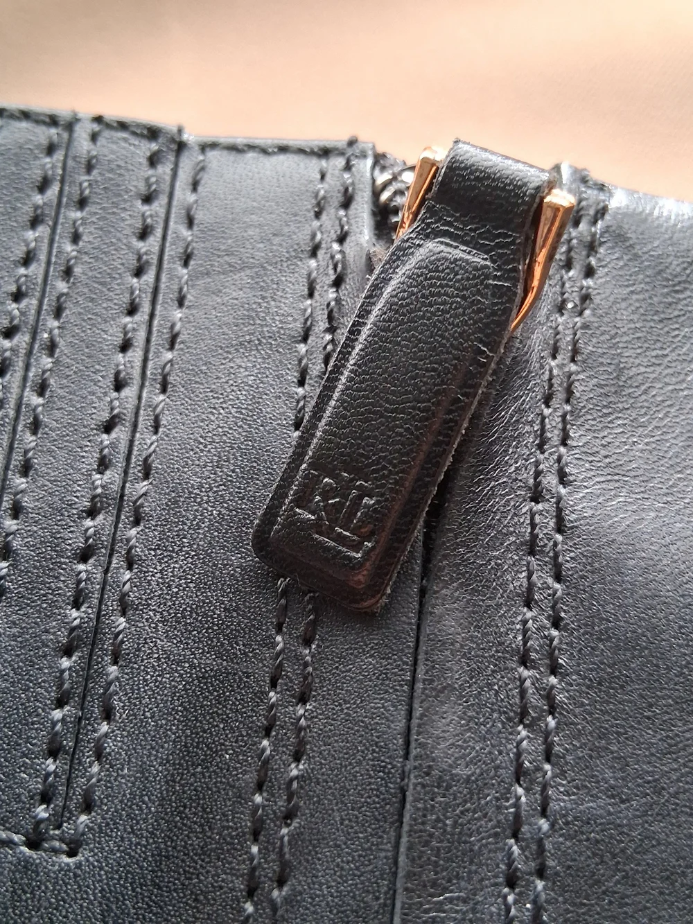 Ralph Lauren Black Leather Over-the-Knee Riding Boots with RL Embossed Shaft